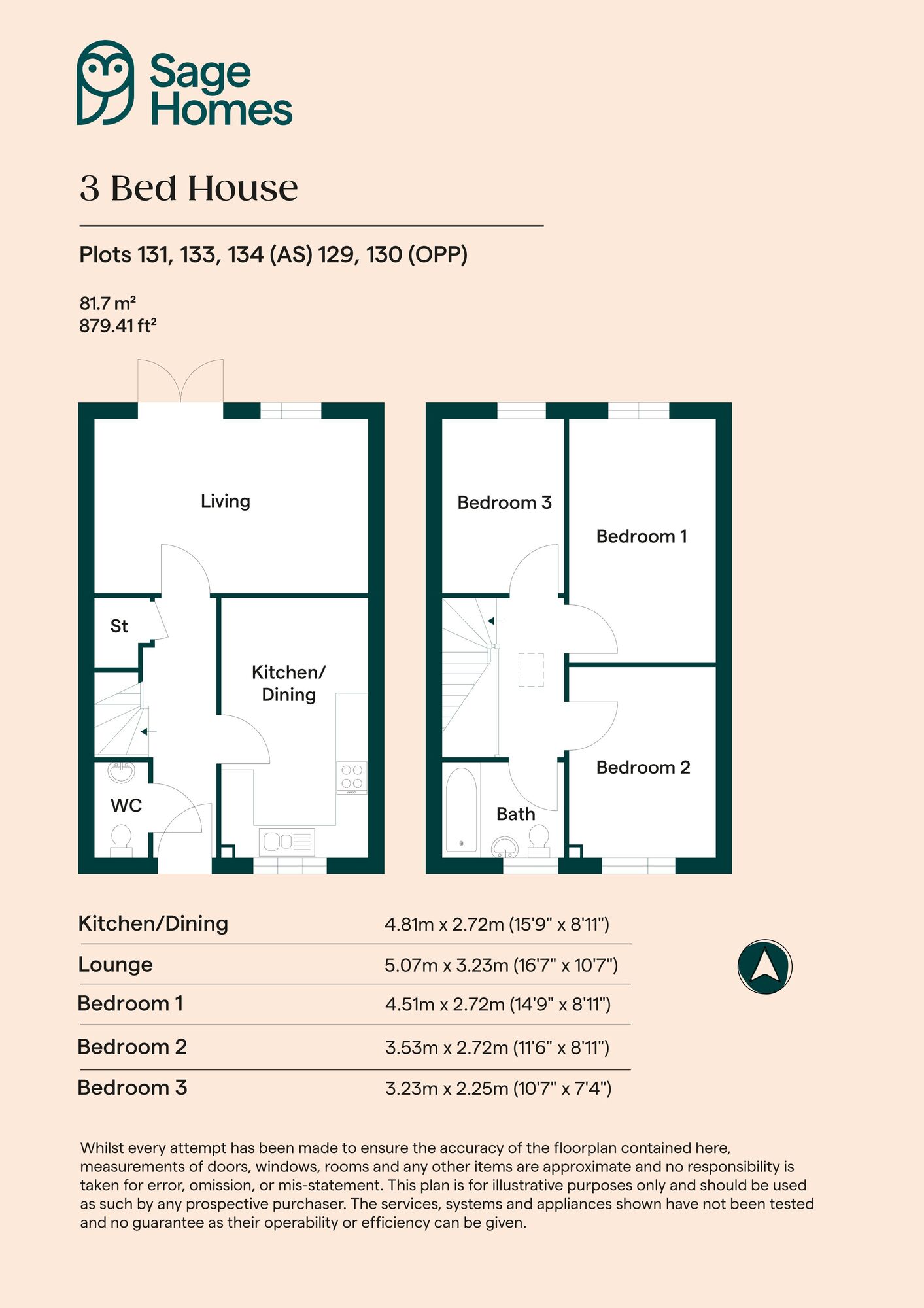 Floorplan of 3 bedroom  Property for sale, Walton Hospital, Chesterfield, Derbyshire, S40