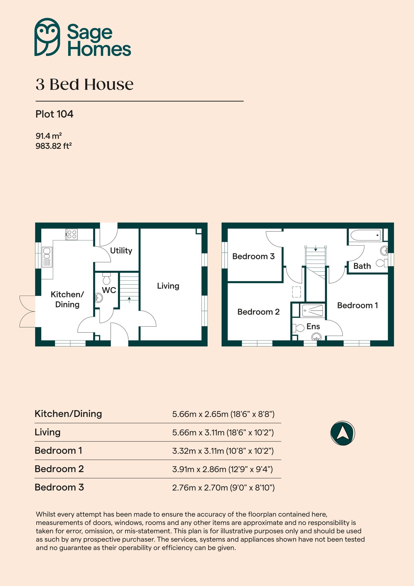 Floorplan of 3 bedroom  Property for sale, Walton Hospital, Chesterfield, Derbyshire, S40