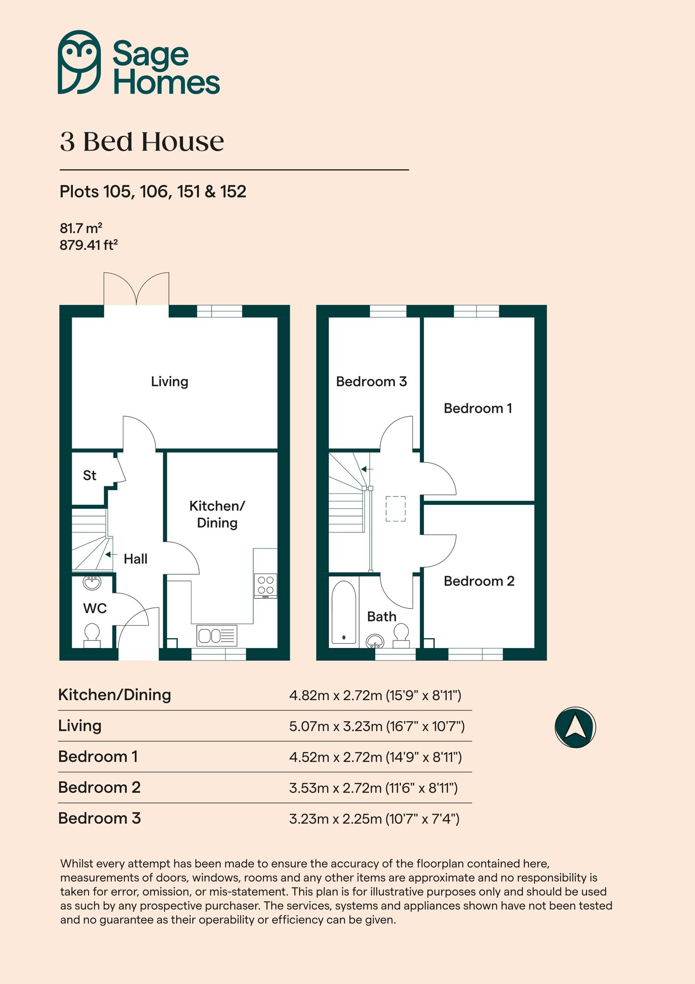 Floorplan of 3 bedroom  Property for sale, Walton Hospital, Chesterfield, Derbyshire, S40