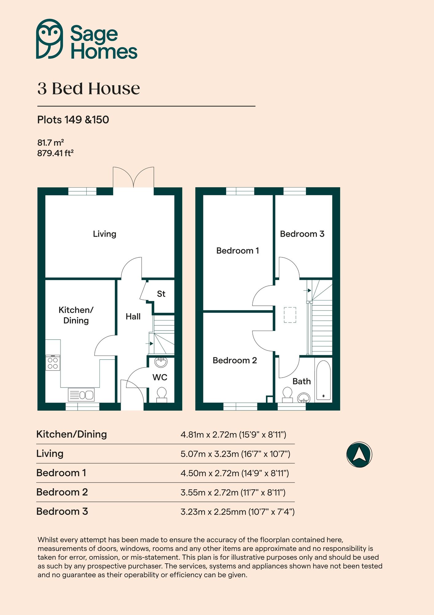 Floorplan of 3 bedroom  Property for sale, Walton Hospital, Chesterfield, Derbyshire, S40